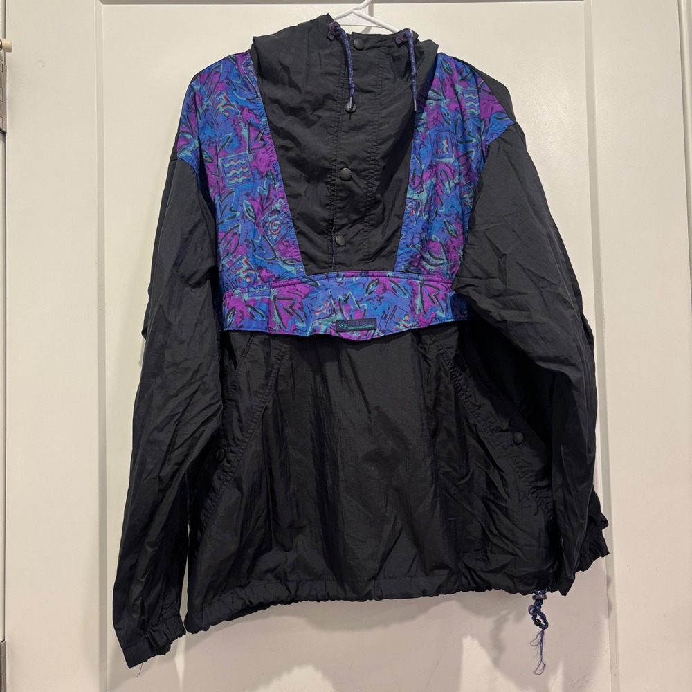 Vintage Columbia Sportswear Men M Windbreaker Anorak Jacket Black Purple XM3430